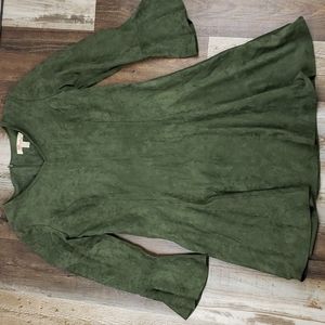 Aryeh Forest Green Sueded Bell Sleeve Dress Sz L